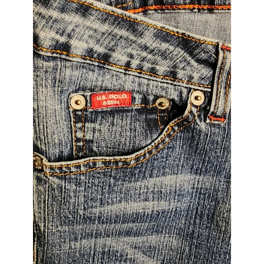 US Polo Assn Womens‎ Jeans Size 15/16  Blue Denim Flare Leg Button Zip Closure